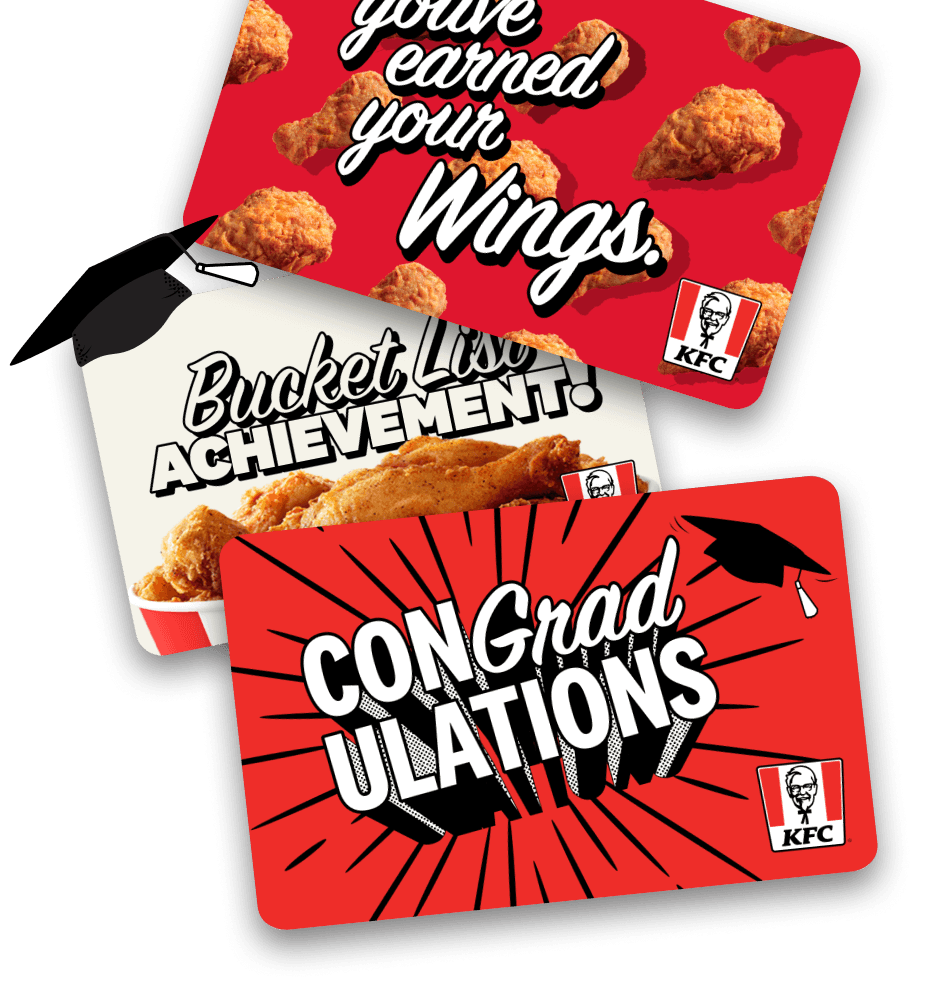 A spread of KFC gift cards